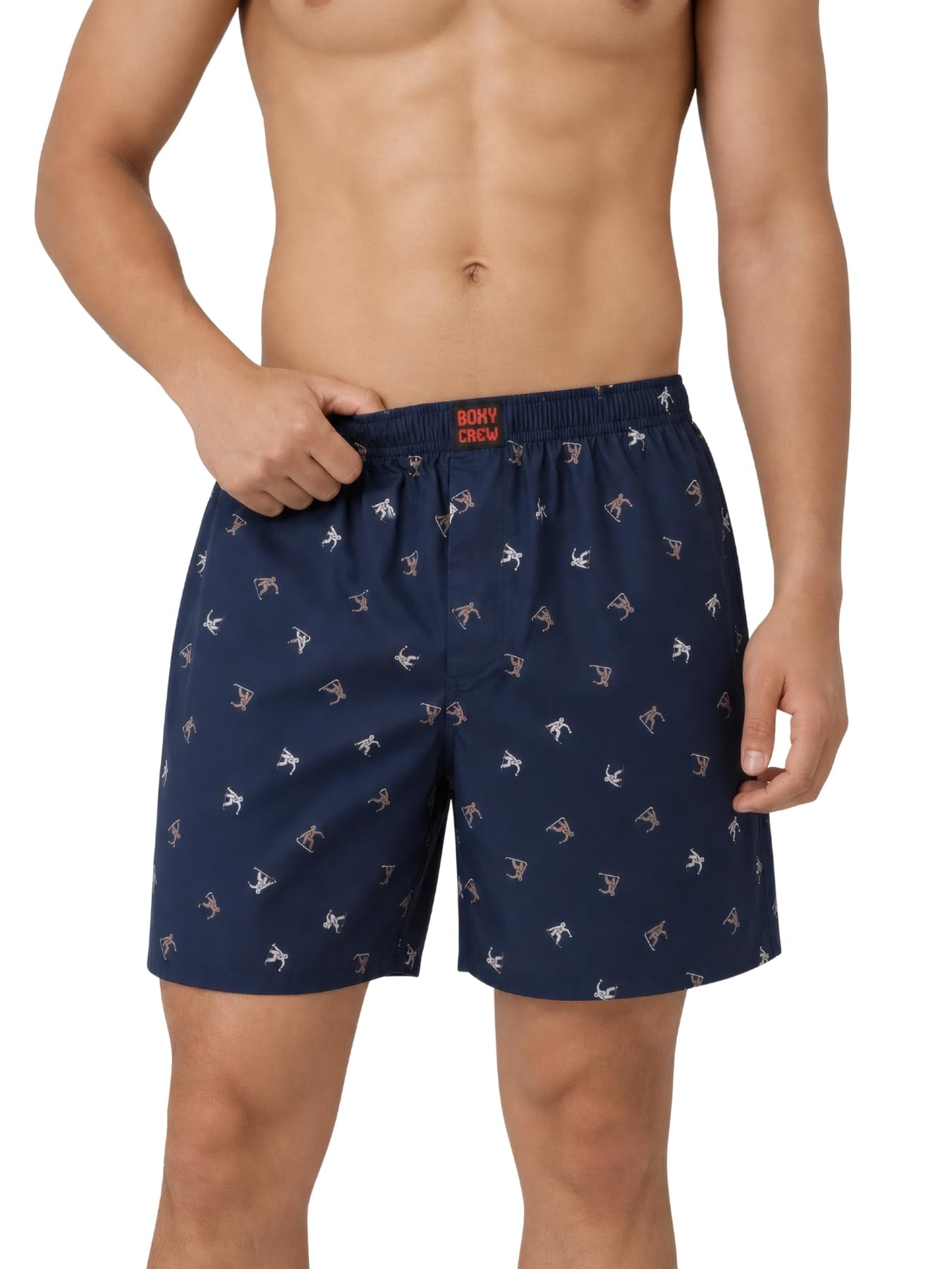 Men's Printed 100% Cotton Boxer Shorts | No-Mark Soft Elastic Waistband | Regular Comfort Fit with Dual Side Pockets & Button Fly | Navy-picture-46