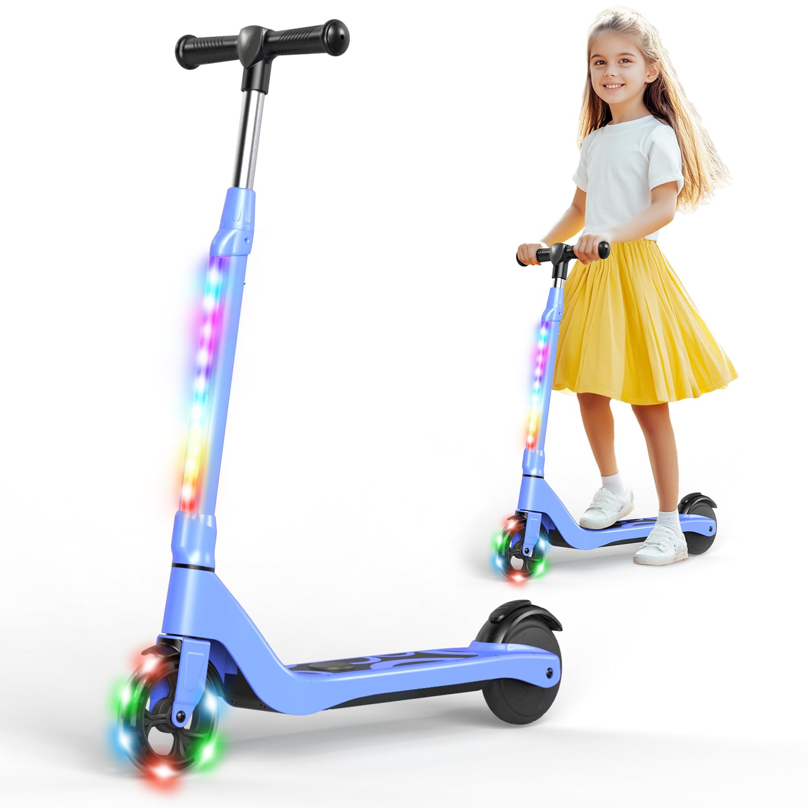 SISIGAD Patinete eléctrico para niños de 6-8-10 años Patinete Infantil de 5,3 Pulgadas con Luces LED Intermitentes y 3 Alturas Ajustables, Patinete eléctrico para niños con Motor de 45W, Velocidad