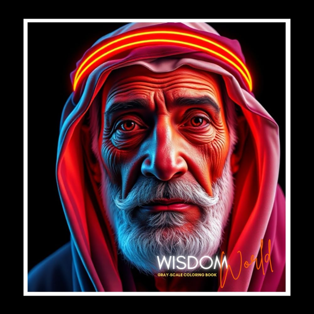 Wisdom World: Grayscale coloring book with wisdom facial reflection portrait drawings from all around the world