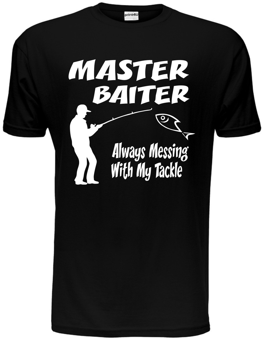 Print4u Men's Black Master Baiter Fishing T Shirt Large