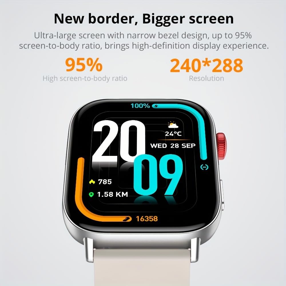 COLMI C8 Max Smartwatch display showing time, date, weather, steps, and distance.