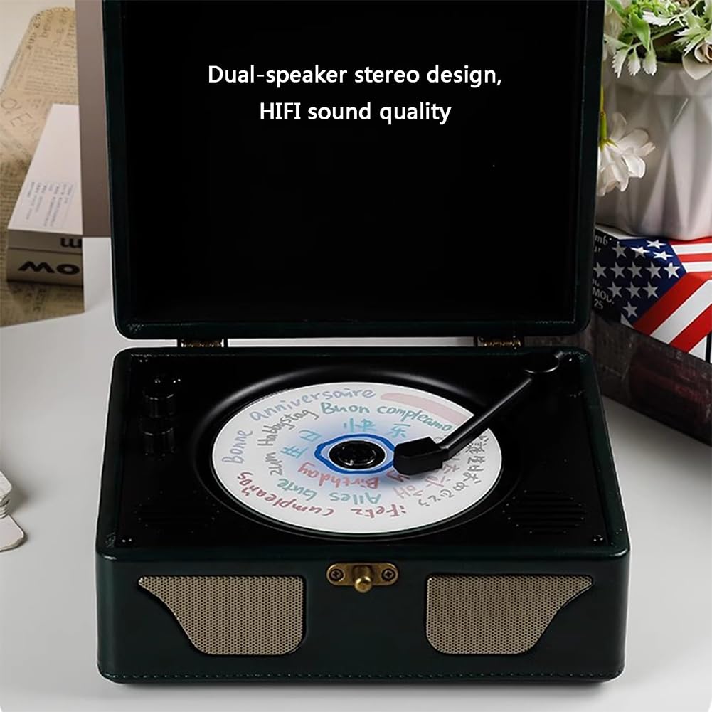QUTBAG Lettore CD da Tavolo Portatile, Lettore Musicale CD retrò con Doppio Altoparlante Stereo, Ingresso AUX Jack da 3,5 mm, Custodia in Legno in Pelle Delicata per Anziani, Adulti, Bambini B