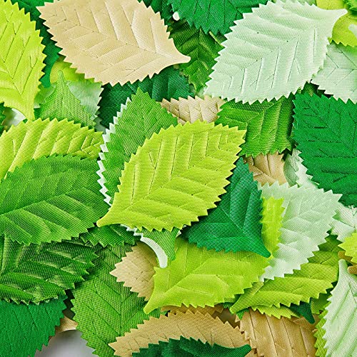 Mixed Leaves Mulberry Paper Leaves Scrapbooking Roses Leaves Fabric Green Craft Leaves Mixed Artificial Leaves for Wedding Doll House Supplies Card Crafts Cake Decoration (200 Pieces)