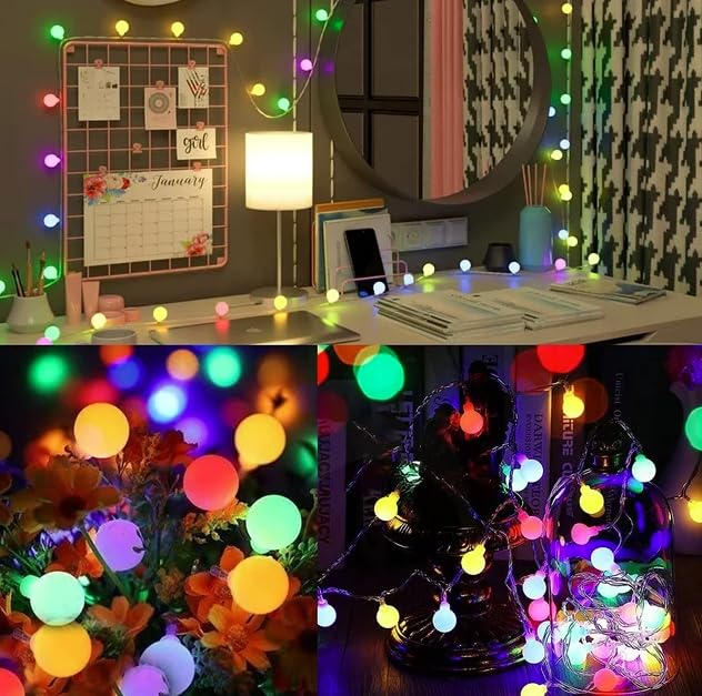 Solarize® 100 LED Mini Globe Ball Solar Lights 7.8m 26ft 9cm Bulb spacing Multi Coloured Multi Function Fairy String Lights Battery Operated Decorative for Parties, Bedroom, Events Waterproof