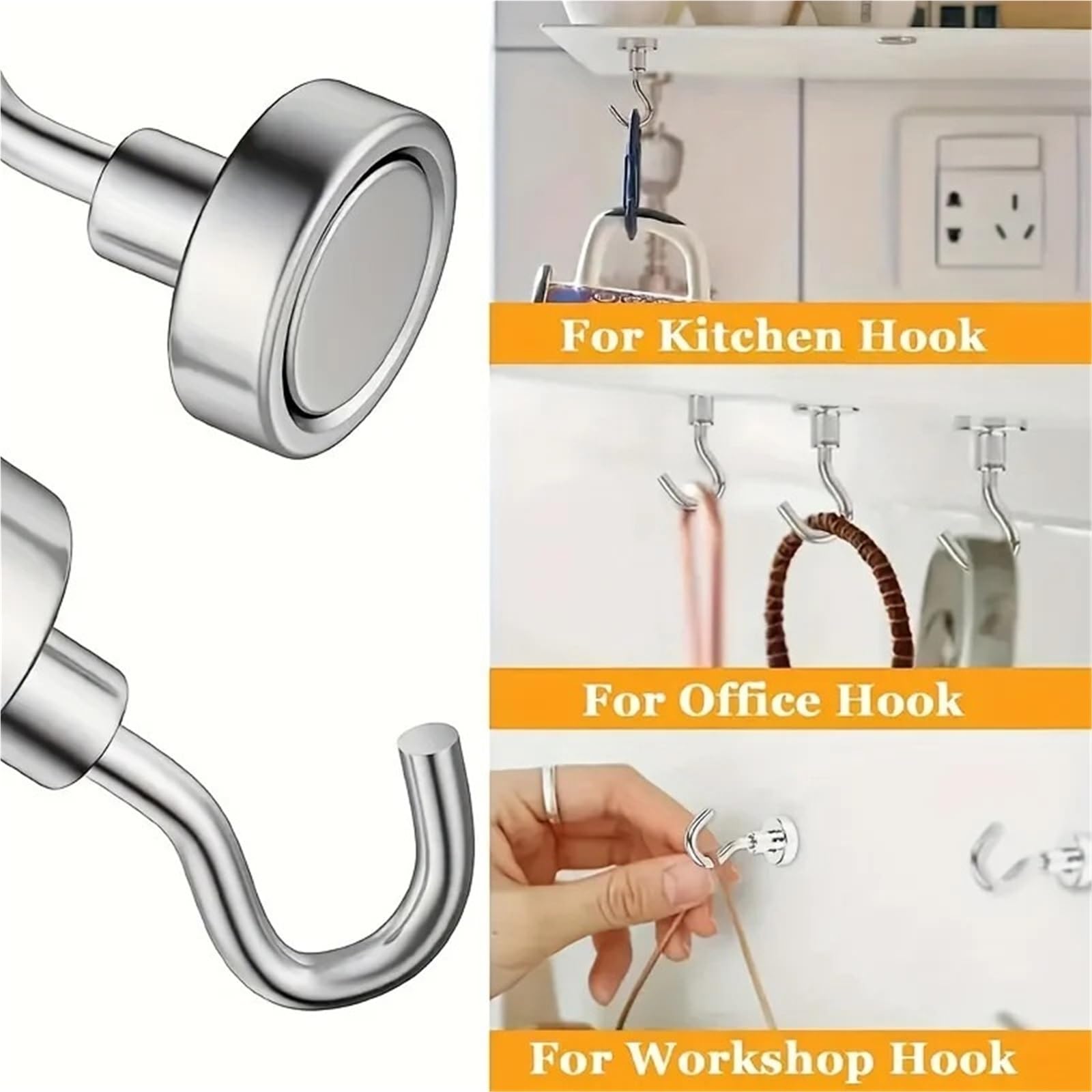 Ganchos magnéticos con Metal for pared de cocina y refrigerador, 6 uds