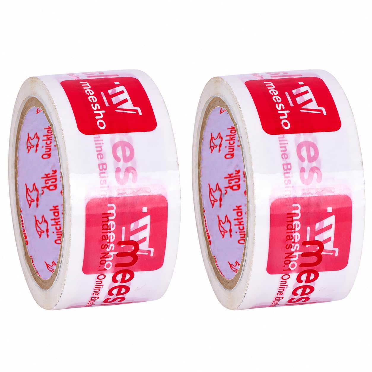 self adhesive meesho printed packing tape - 65 meters in length - 2 inch (48mm) width, bopp industrial packaging tape for e-commerce box packing (pack of 2)