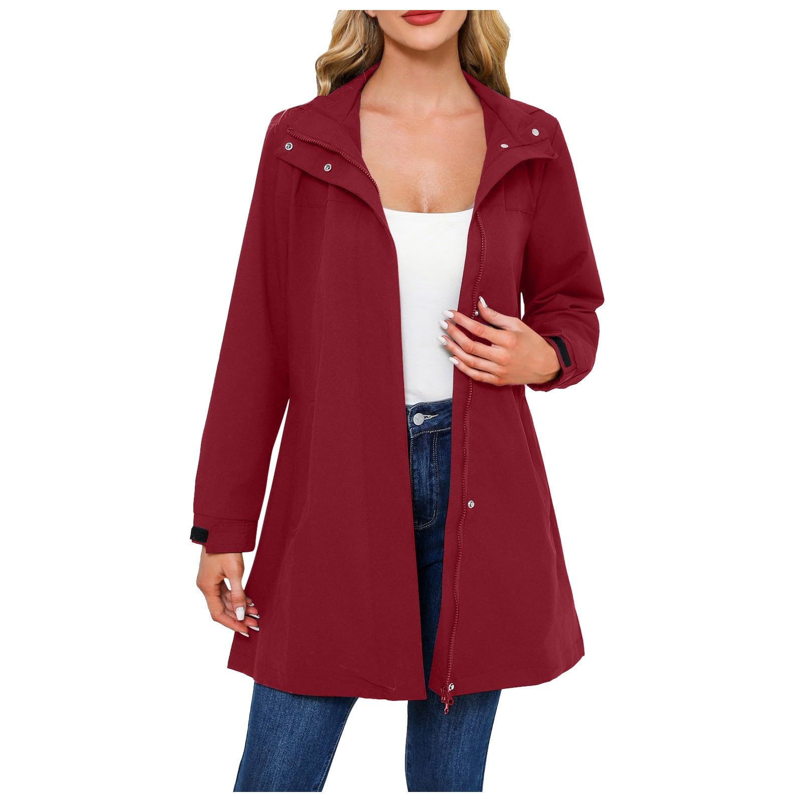 Genérico Cortavientos Impermeable Mujer-Abrigo Fino De Manga Larga De Color Liso Con Capucha Desmontable Para Mujer