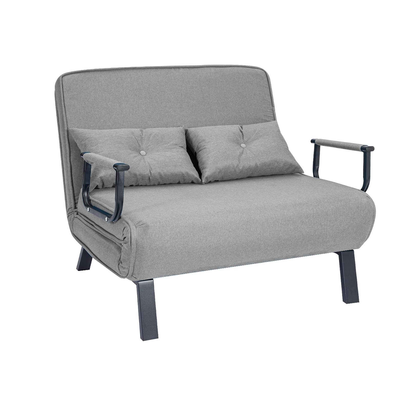 CROWNSHOP Convertible Sofa Bed Modern Upholstered Couch with Adjustable Backrest & Metal Legs Sofas for Living Room Guest Room or Spare Room (Dark Gray M)