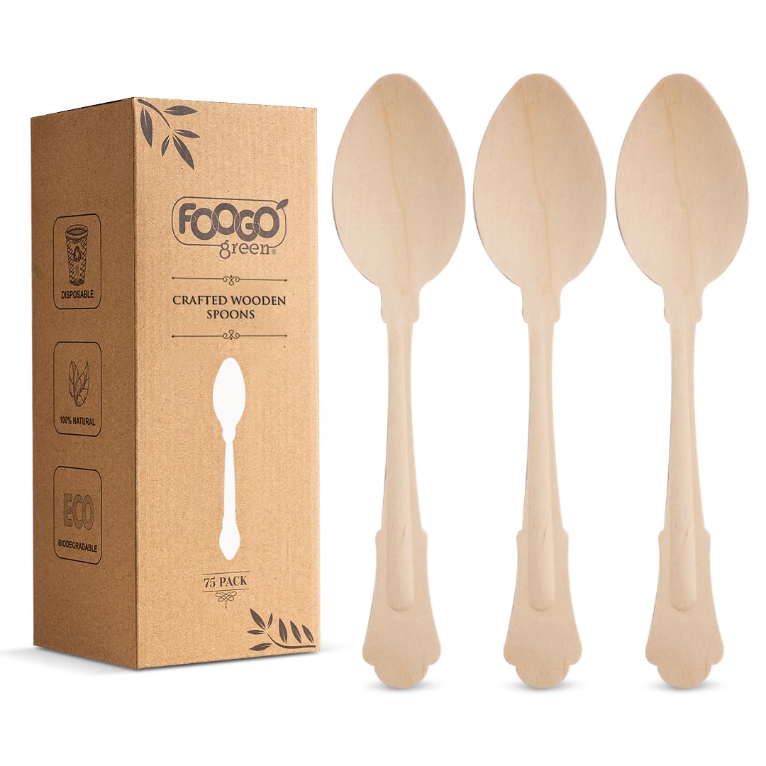 FOOGO Green 500pcs Elegant Disposable Wooden Spoons, 20cm