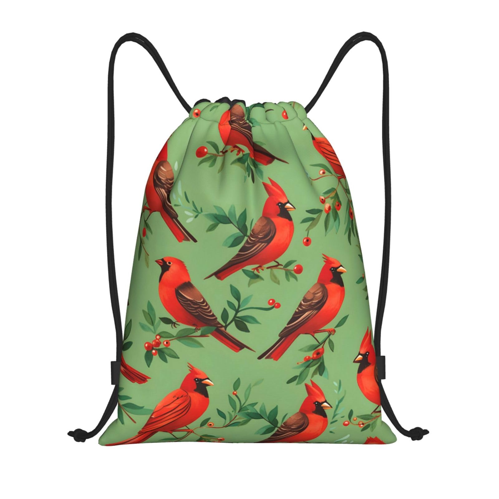 Mexpekil Drawstring Gym Bag for Men/Women,Christmas Red Bird Pine Tree Branch Draw String Back Bag Sports Gym Beach Swim Backpack