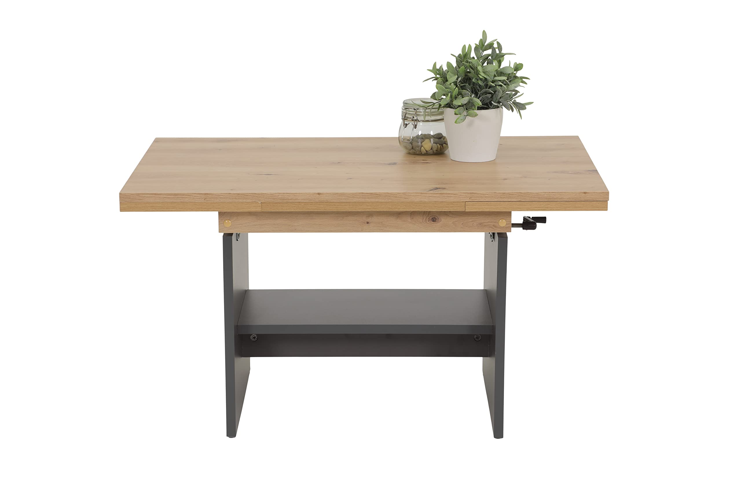 Hela Tische, Couchtisch Wohnzimmertisch Marcel, Holzwerkstoff melaminbeschichtet, Artisan Eiche, ausziehbar 90-142cm, höhenverstellbar mit Kurbel 47-57cm