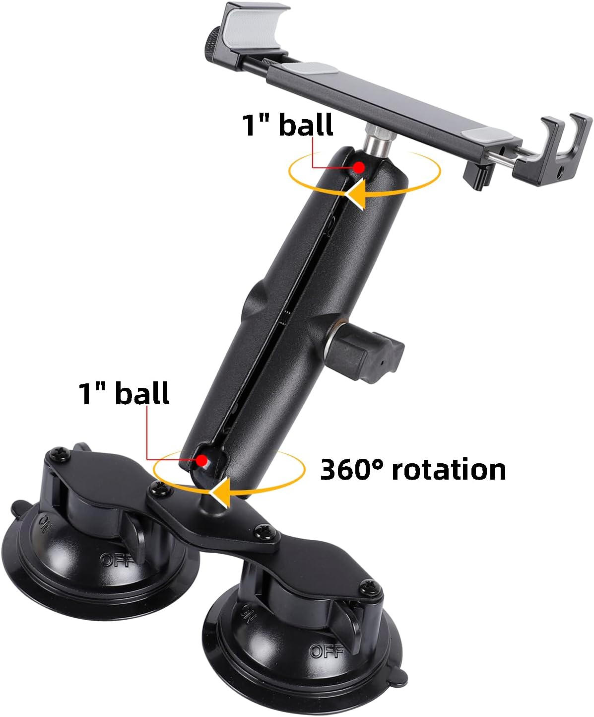 Aluminum Tablet Holder with Dual Suction Cup Base for Car/Boat Windshield, Tablet Stand Fits iPad Air 13" M2 (2024), iPad Pro 12.9" and other 4.7-15" Tablets, Mount on Window Bathroom Mirror
