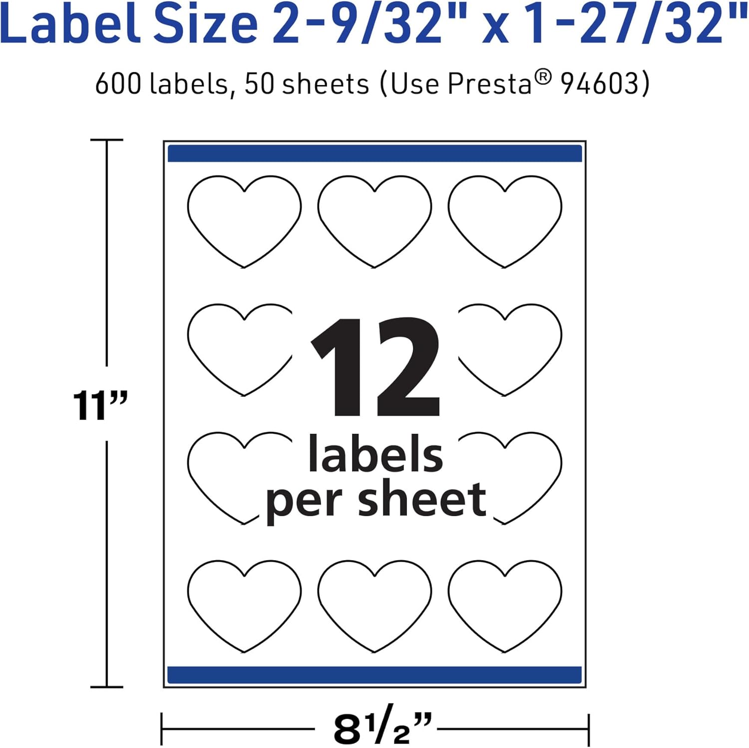 Avery TrueBlock Matte White Heart Labels, Sure Feed Technology, 2-9/32" x 1-27/32", 600 Matte White Labels, Print-to-The-Edge, Laser/Inkjet Printable, Great for Packaging and Product Merchandising