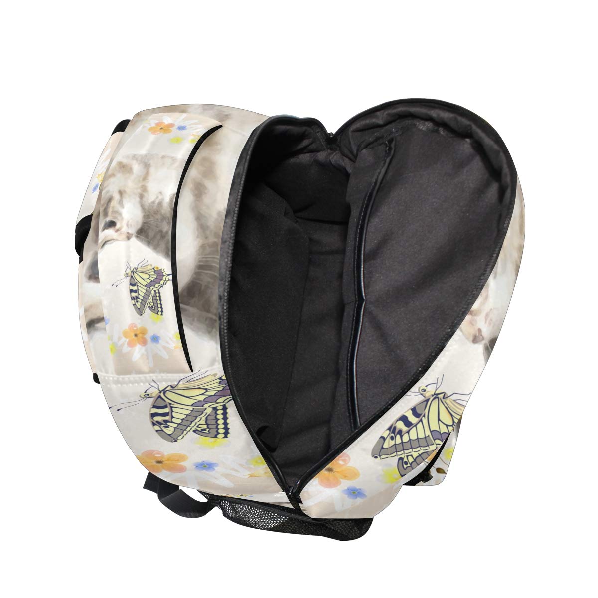Mnsruu Sac à Dos d'école de Chat et de Rose pour des garçons Filles Enfants Sac de Voyage Bookbag, Taille unique