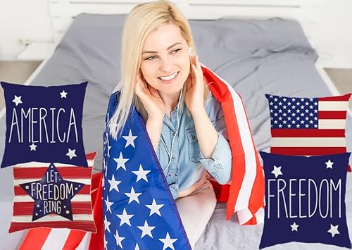 Gigoitly 4Th Of July Decorations Pillow Covers 18X18 Inch Set Of 4 Independence Memorial Day American Flag Throw Pillow Covers For Sofa Bed Patriotic Decor #TOP4