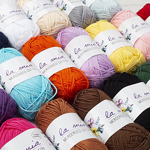 La Mia 20 Skein 100% Mercerized Cotton Mini Yarn For Knitting And Crochet, Total 17.6 Oz Each 0.88 Oz (25G) / 73.2 Yrds (67M), Yarnweight: 3 Dk, Assorted Colors Yarn #TOP2