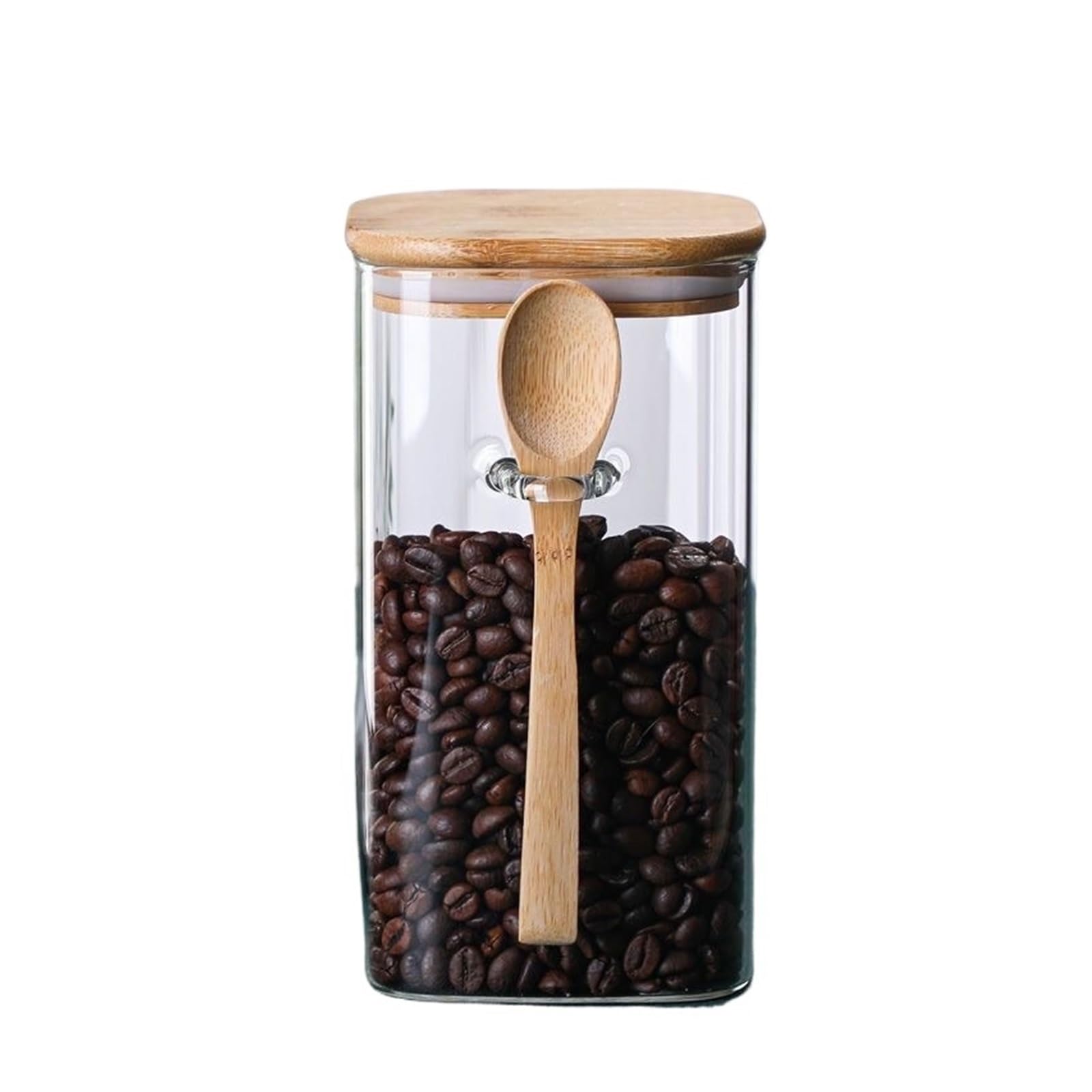 HYFEUOKF Square Storage Jar With Spoon Coffee Glass Household Condiment Tea(10 * 20cm)
