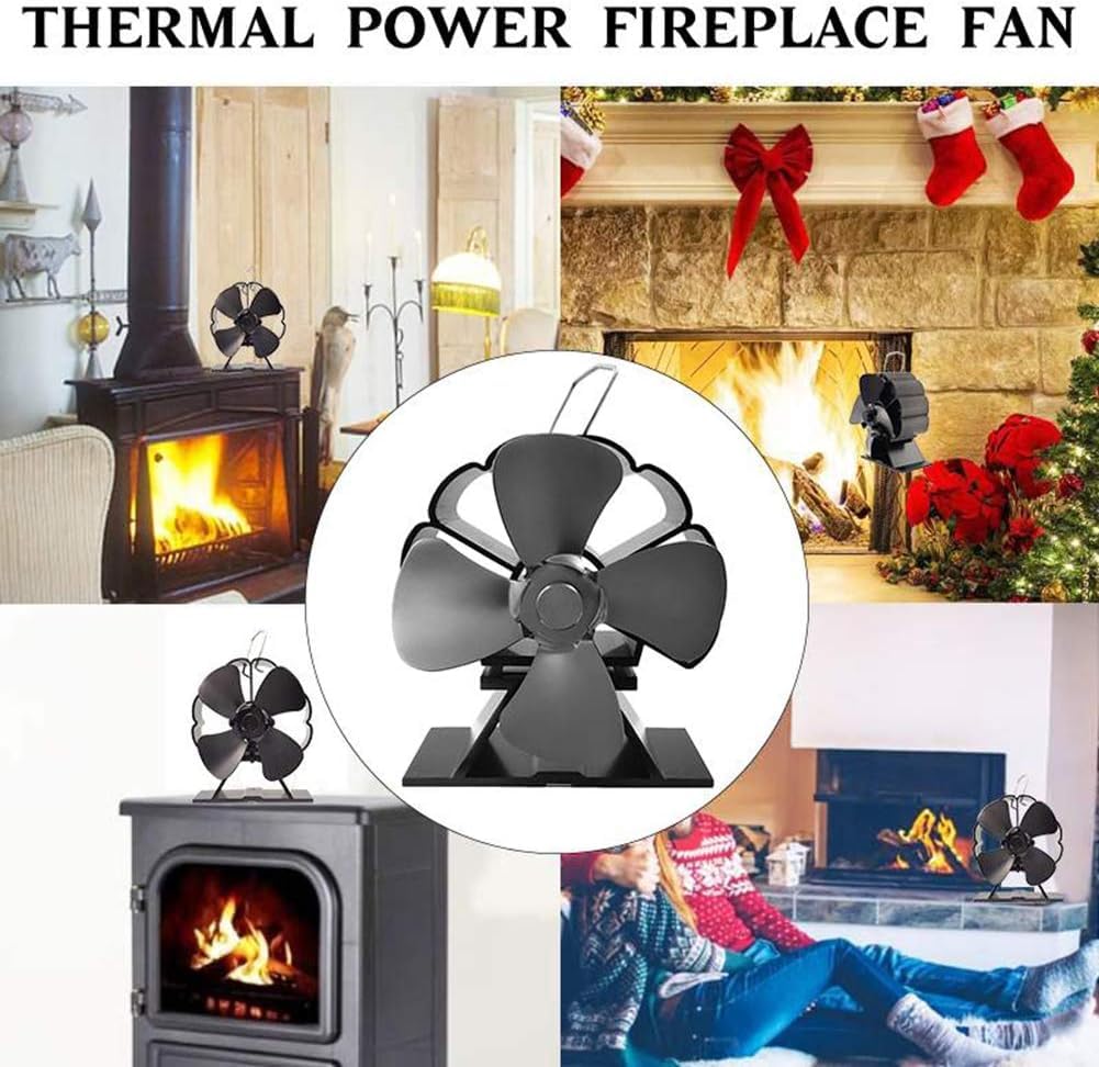Ventilador de estufa autoalimentado, ventilador de estufa de 4 aspas, ventilador de estufa de leña, distribución eficiente del calor, funcionamiento silencioso, respetuoso con el medio ambiente, para