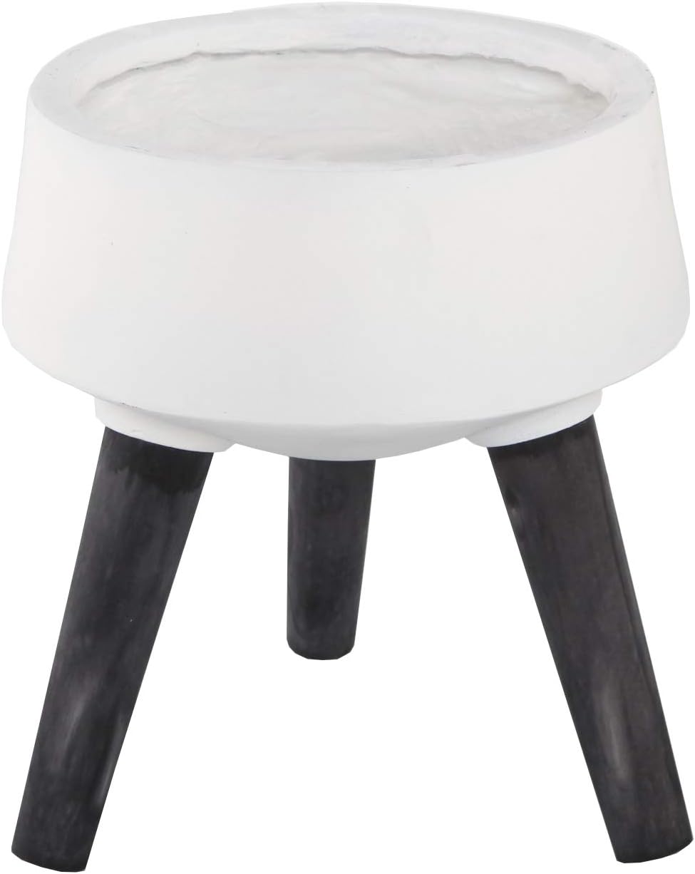 Flora Bunda 15 Inch & 11.5 Inch Fiberglass Pot on Legs Mid Century,Ivory White,Set of 2