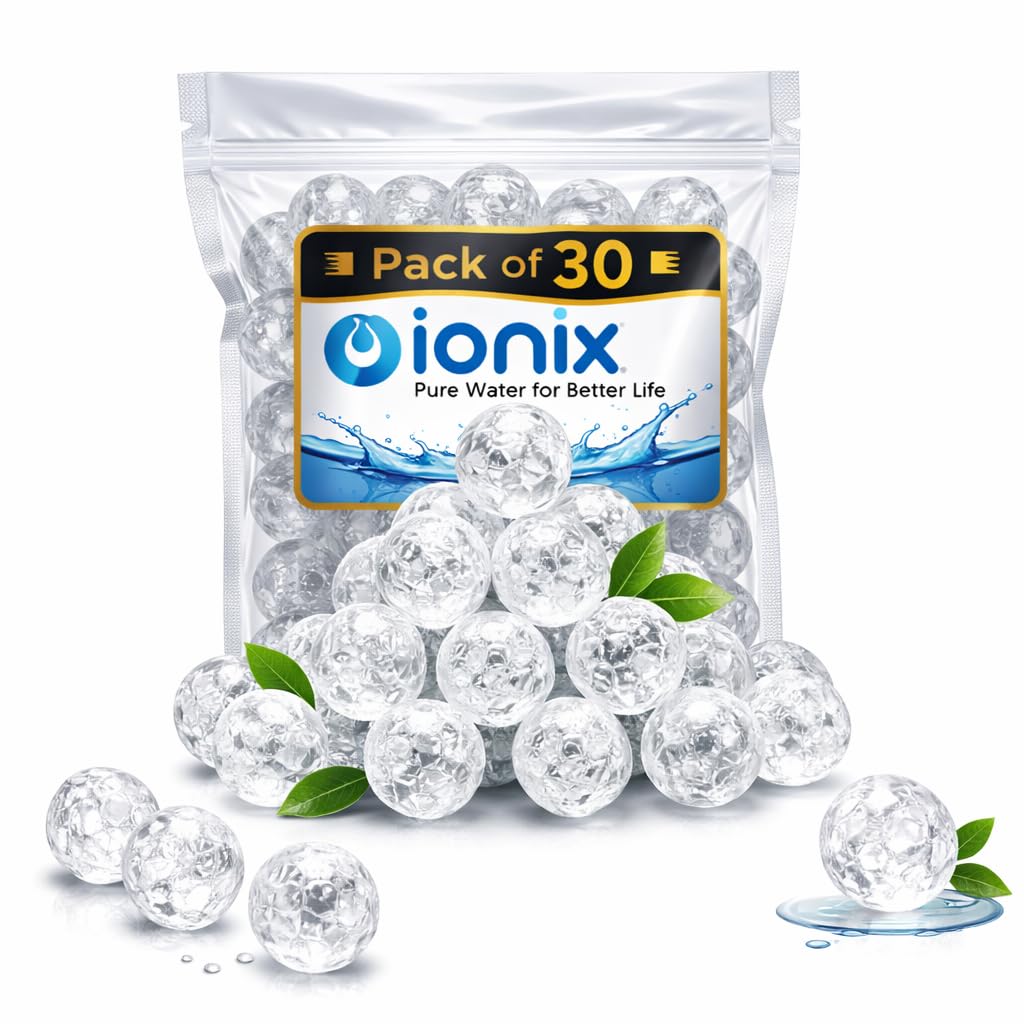 IONIX Pack of 30 Antiscalant Solid Balls, Convert Hard to Soft Water, Food Grade Material, Anti Scaling Balls for RO, for Tank, for Washing Machine, 30 Pieces, Transparent