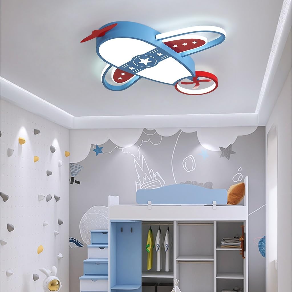 YUPIN Moderne LED Deckenleuchte Kreative Cartoon Flugzeug Deckenleuchte Dekoration Stufenlos Dimmbar Mit Fernbedienung Geeignet Für Kinderzimmer Schlafzimmer Kinderzimmer Wohnzimmer(Blau,klein)