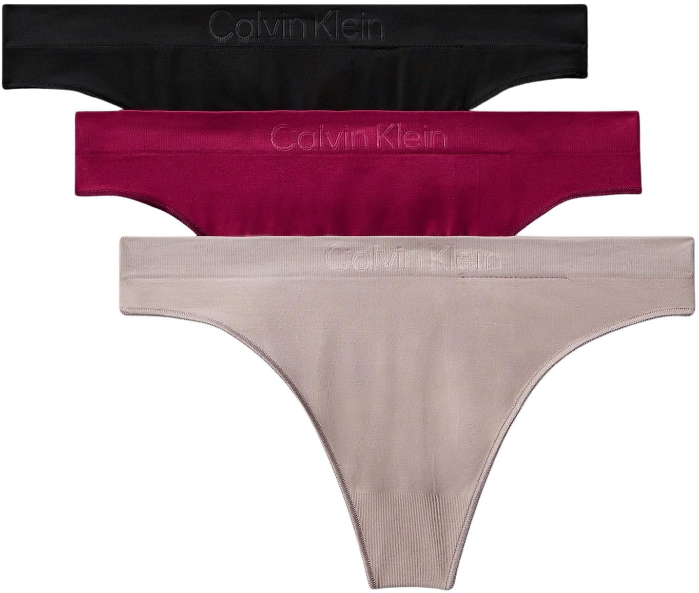 Calvin Klein Women's THONG 3 PK LV00QD5211 Thong, Beige (BLACK/MINK/BEET RED), S
