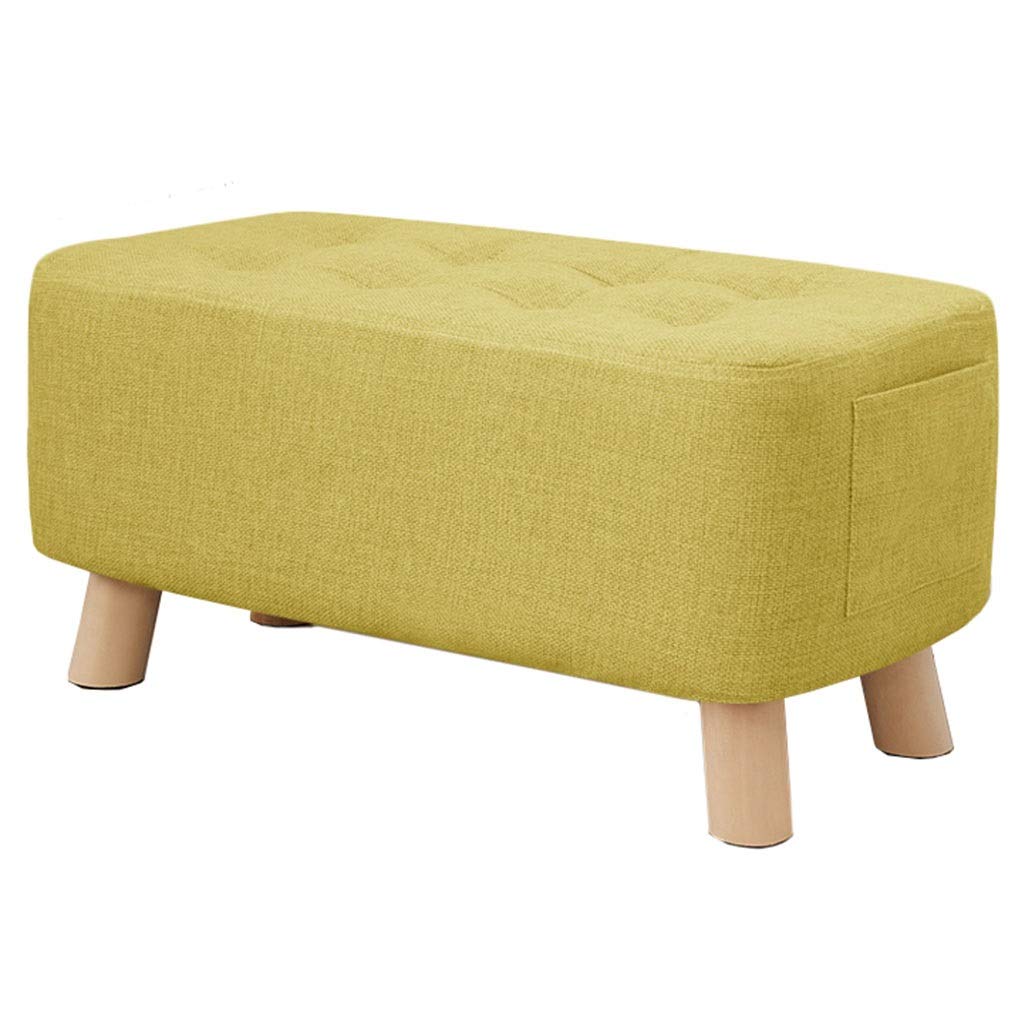 Repose-Pieds en Lin Jaune Pouf de Salon 60x28x29 cm