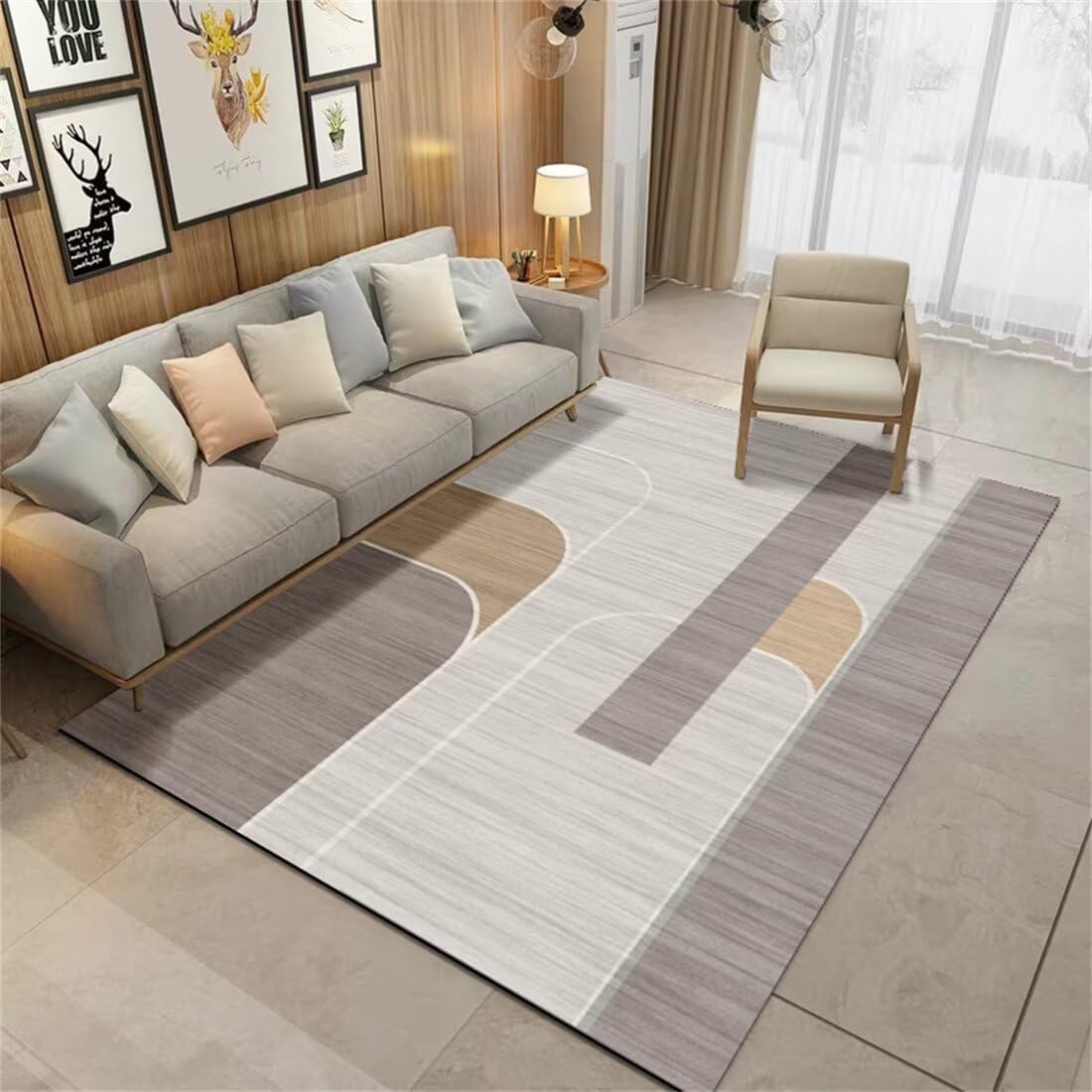 Tapis de salon lavable gris 200x260cm grand tapis chambre ado géométrique