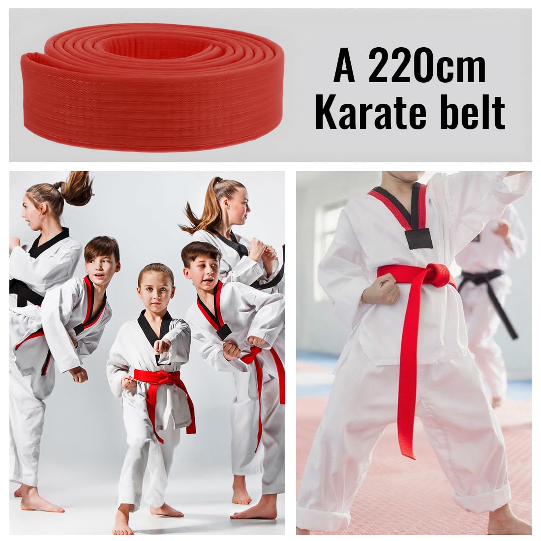 1 pcs Ceintures D'arts Martiaux, Rouge Ceintures de Judo, Ceinture de taekwondo professionnelle pour karaté ceinture de sport Ceinture Accessoire de sport de combat Taekwondo, 220cm - 5