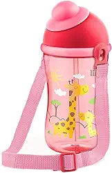 Lillo Copo Cantil Decorado Com Canudo Silicone - Rosa 390 Ml