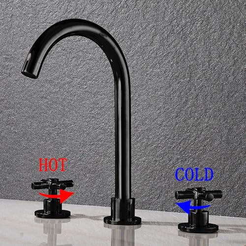 Robinet de Salle de Bain 3 Trous Noir ISCBAFYX Mitigeur de Lavabo - 4