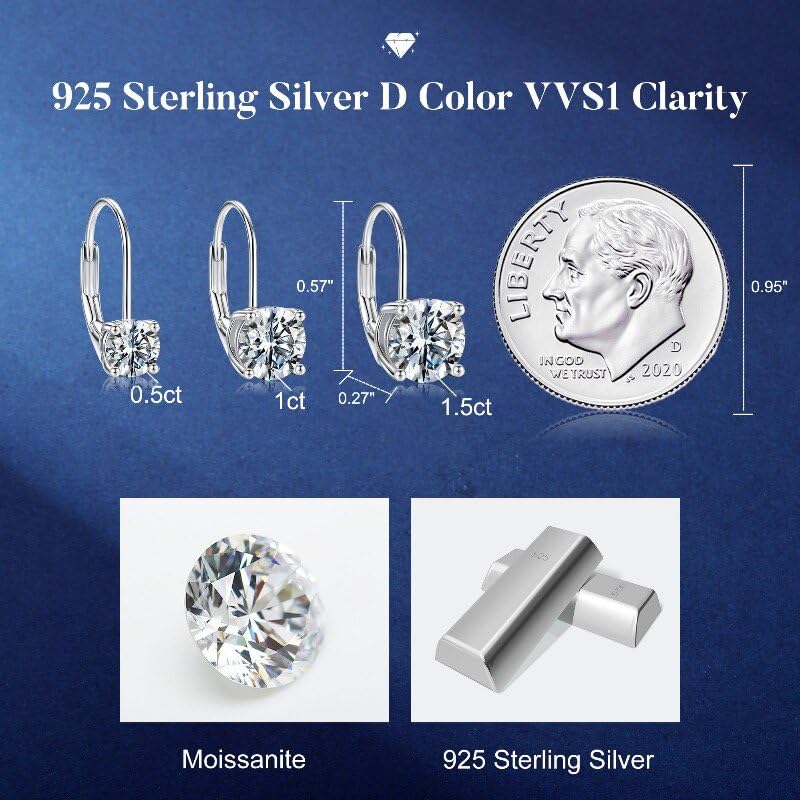 MOOSEA Moissanite Dangle Earrings for Women, 925 Sterling Silver 1-3ct D Color VVS1 Clarity Lab Created Moissanite Leverback Earrings for Women Anniversary Birthday Gifts for Wife Mom Girlfriend4