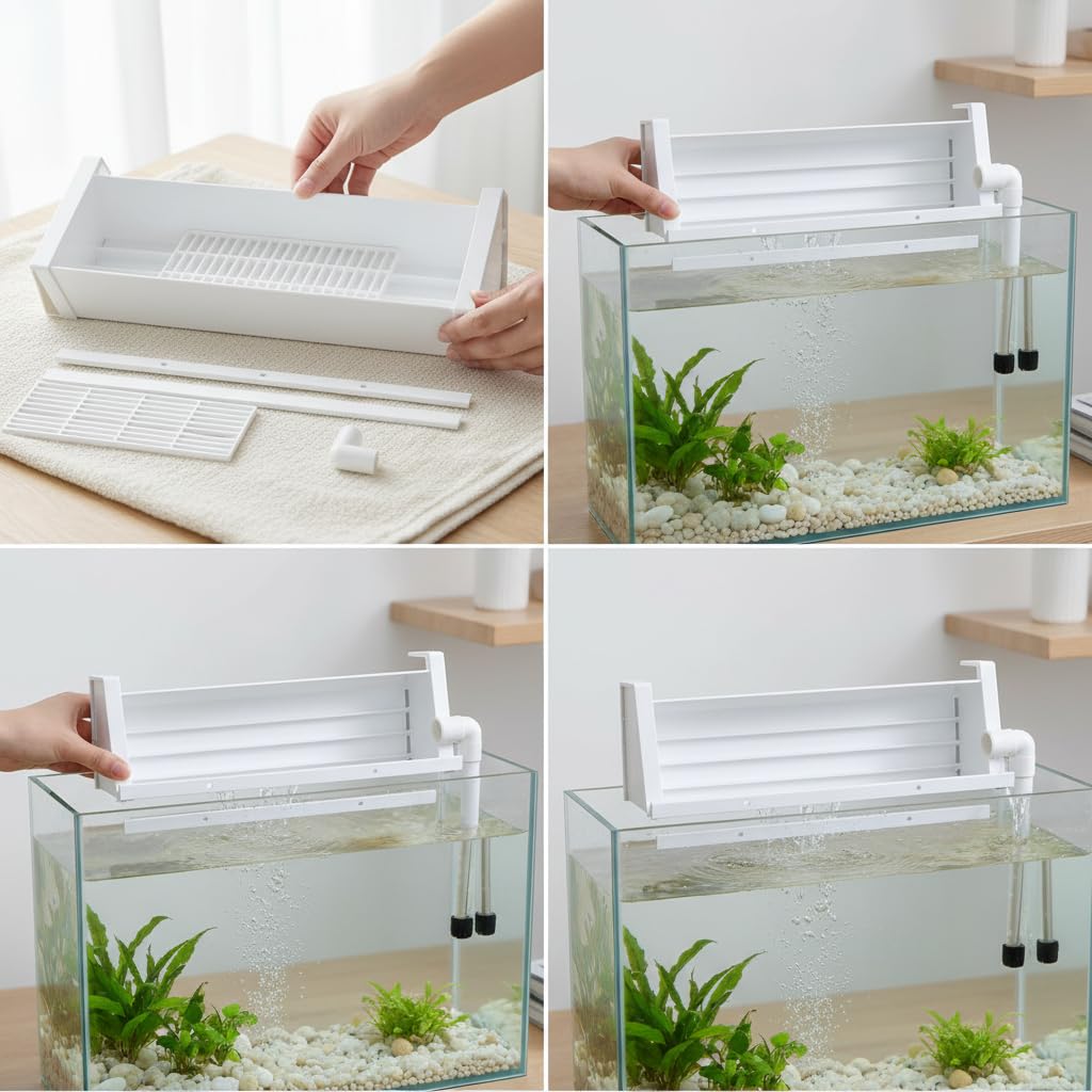 Filtre Aquarium Suspendu Supérieur, Blanc, 90cm | Plastique résistant - filtration efficace - boîtier filtre - tuyaux - installation facile - pour experts - pour l'aquascaping