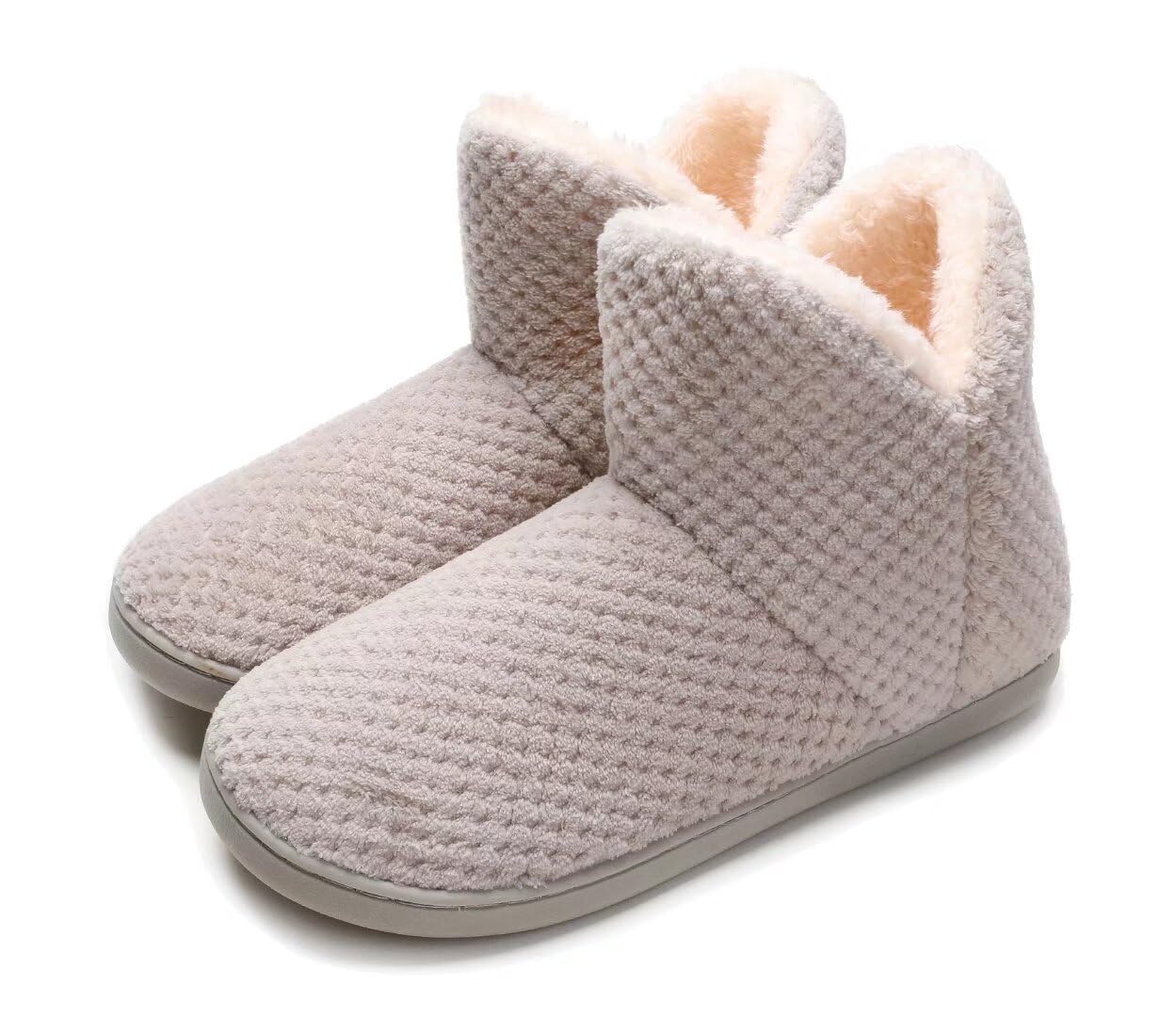 Women's furry Bootie Slippers Comfy Warm House Slippers with Plush Faux Fur Lining Outdoor Indoor