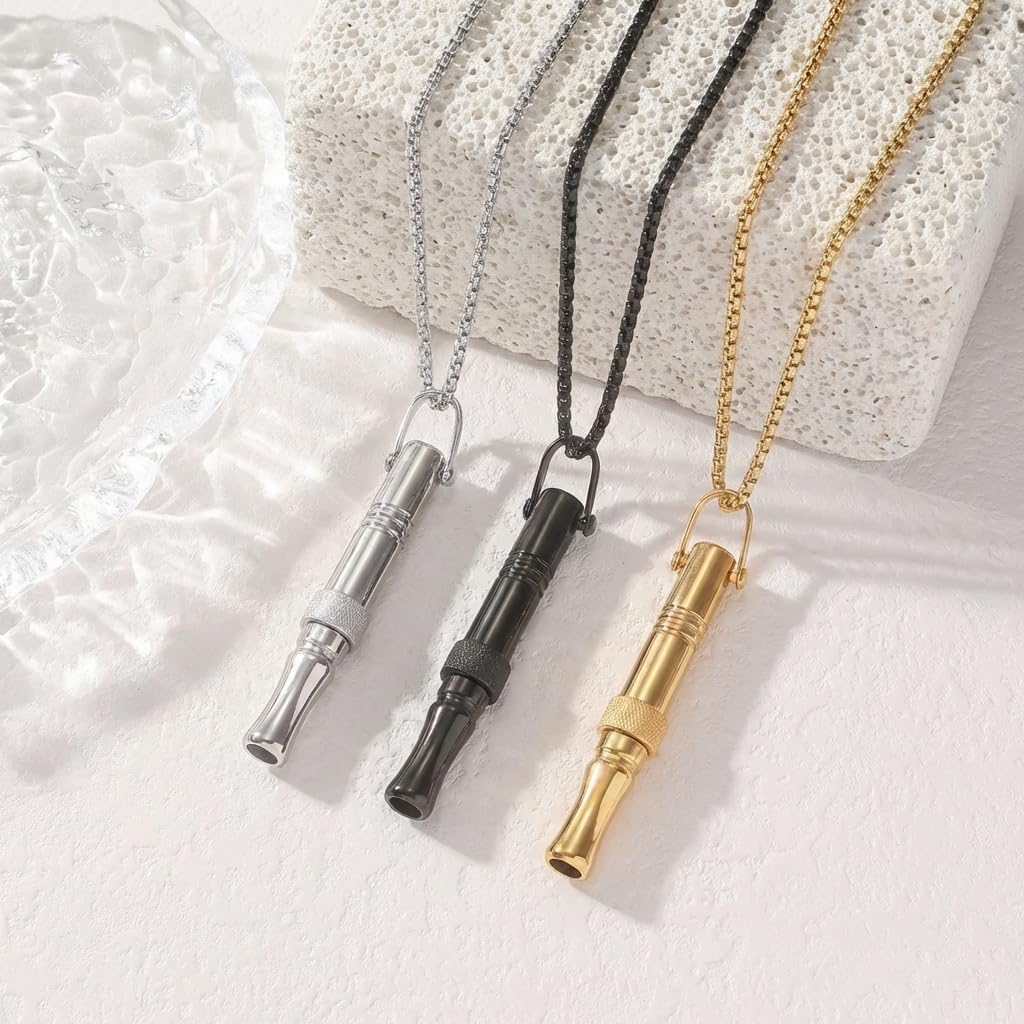 Breathing Easy Necklace, Mindfulness Breathing Stainless Steel Pendant for Stress Relief, Anxiety Management & Smoking Cessation Aid, Intricate Engraving for Men Women