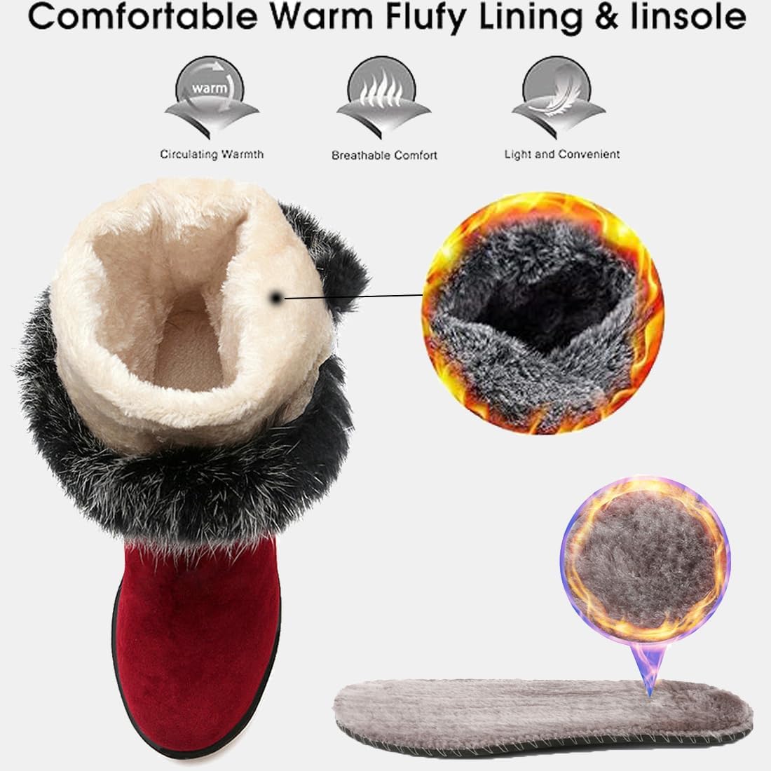 Women's Suede Mid-Calf Snow Boots Winter Fur Lined Buckle Platform Warm Shoes Round Toe Low Block Heel Pull-on Anti-Slip Outdoor Boot