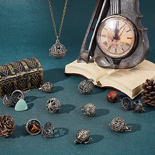 SUNNYCLUE 10Pcs 5 Styles Cage Charms Spiral Spring Bead Hollow Cages Pendants Brass Locket Charm for DIY Lava Stone Beads Gemstone Necklaces Bracelet Jewellery Making Supplies - Image 4