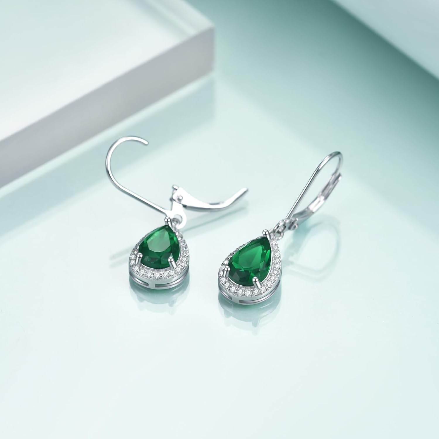 Rnivida 925 Sterling Silver Cubic Zirconia Pear Dangle Drop Earrings Teardrop Leverback Earring for Women - Image 3