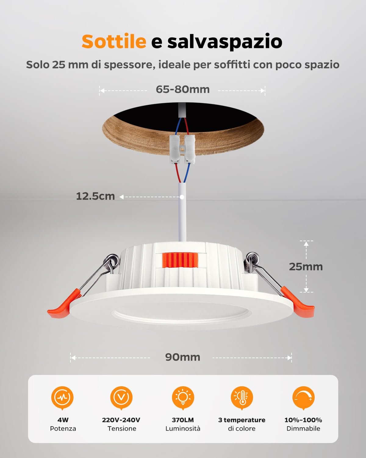 Faretti da Incasso per Cartongesso Dimmerabile, Faretto LED Interno Luce Calda Luce Naturale Luce Fredda, 4W Faretti LED Soffitto Incasso Cartongesso Foro 65-80mm per Bagno Cucina, Set di 12