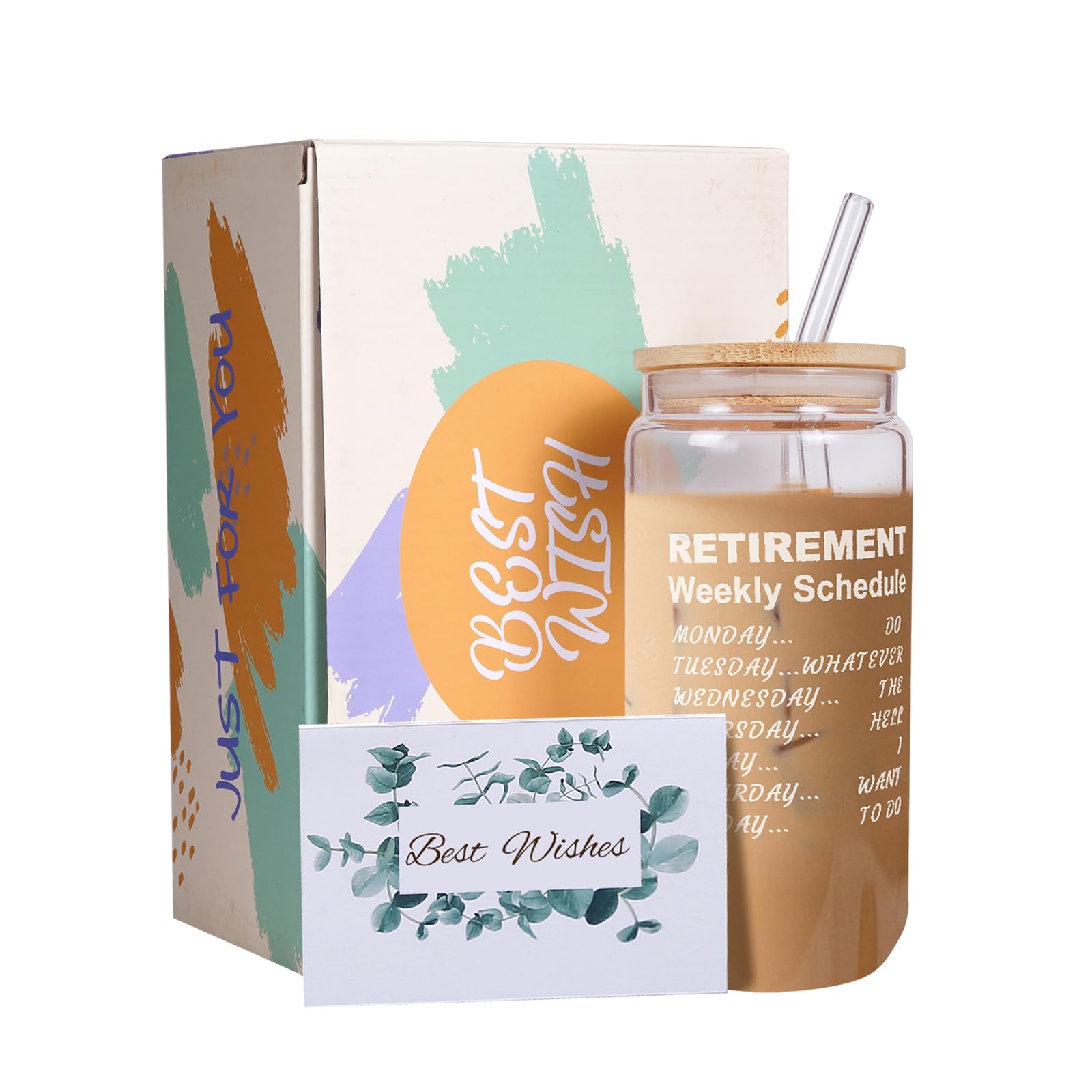 Retirement Gift For Women,Men 2025 - Humorous Gifts For Retired Mom, Aunt, Friend, Coworkers - Unique Glass Cup With Funny Weekly Schedule - Happy Retirement Party Gifts-16 Oz Coffee Glass