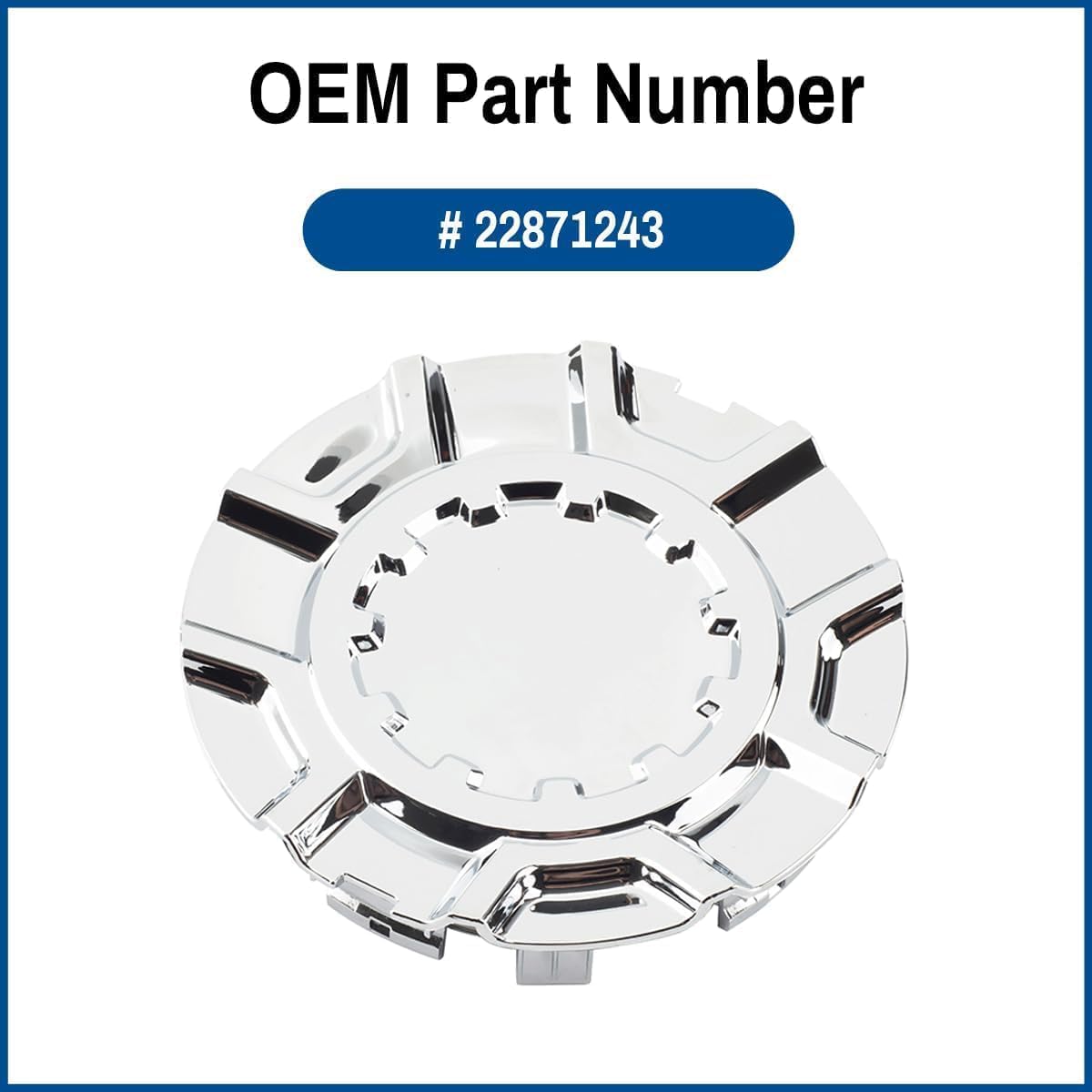 Chrome Wheel Center Hub Cap 22871243 | Fits 2014-2018 Chevy Silverado 1500 High Country | 20” 10-Spoke Chrome Rim Cap with Diamond Finish | 1PC Replacement