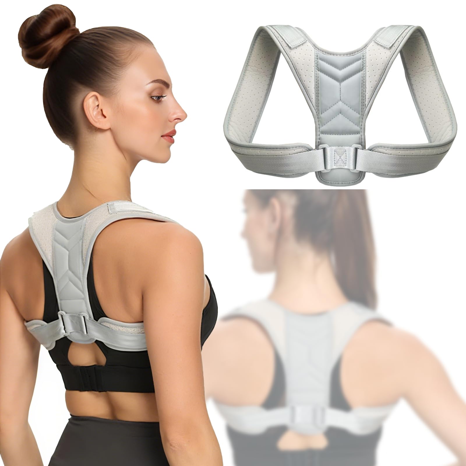Rücken Geradehalter,Haltungskorrektor Rücken für Männer Frauen Atmungsaktiver Haltungstrainer mit Verstellbaren Schultergurten Relieve Back Pain & Prevent Hunchback (Grey XL)