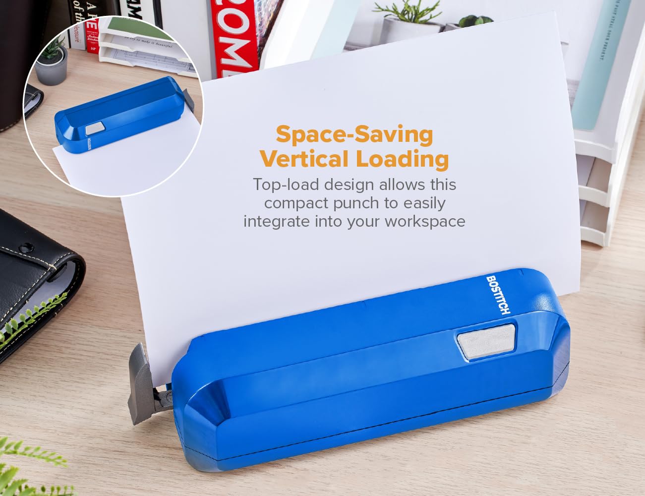 Bostitch Office Elektrischer 3-Locher, doppeltes Papierladen, robust, Kapazität 20 Blatt ohne Papierstau, AC-Adapter oder batteriebetrieben, platzsparend, Blau (EHP20-BLUE)