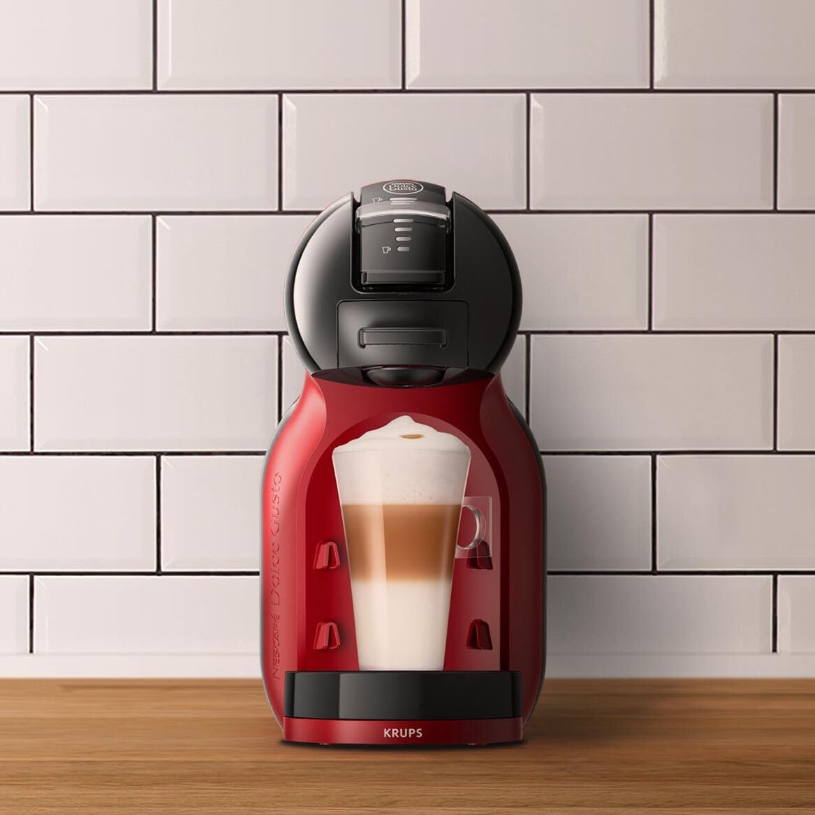 Krups Nescafé Dolce Gusto Mini Me Cafetera de cápsulas con 15 bares de presión, capacidad 0.8 L, bebidas frías o calientes, Play&Select, Thermoblock, 35 tipos café, Negra-Roja, KP123HAS