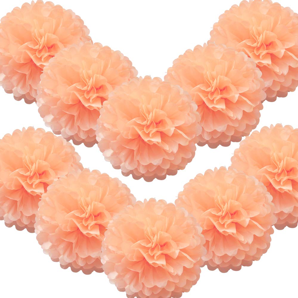 Time to Sparkle 10 Pack Tissue Paper Pompoms Pom Poms Flower Handmade Wedding Party Decorations Balls | Light Peach, 12"(30cm) |