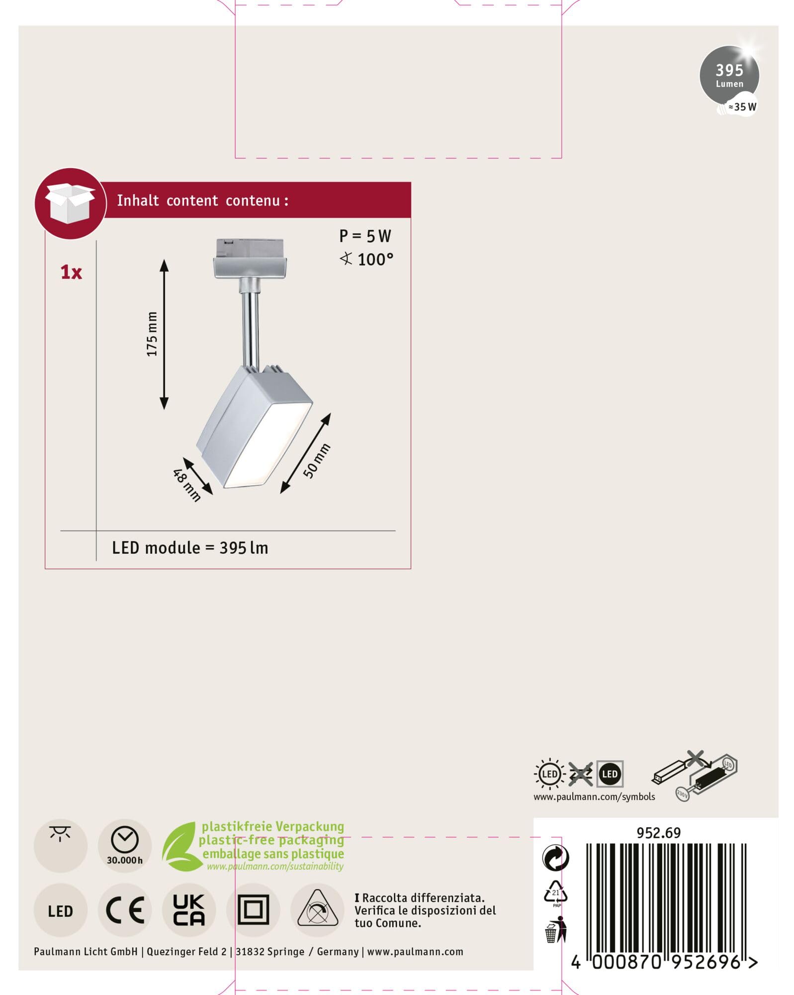 Paulmann 952.69 Stromschienensystem, Integriert, silber