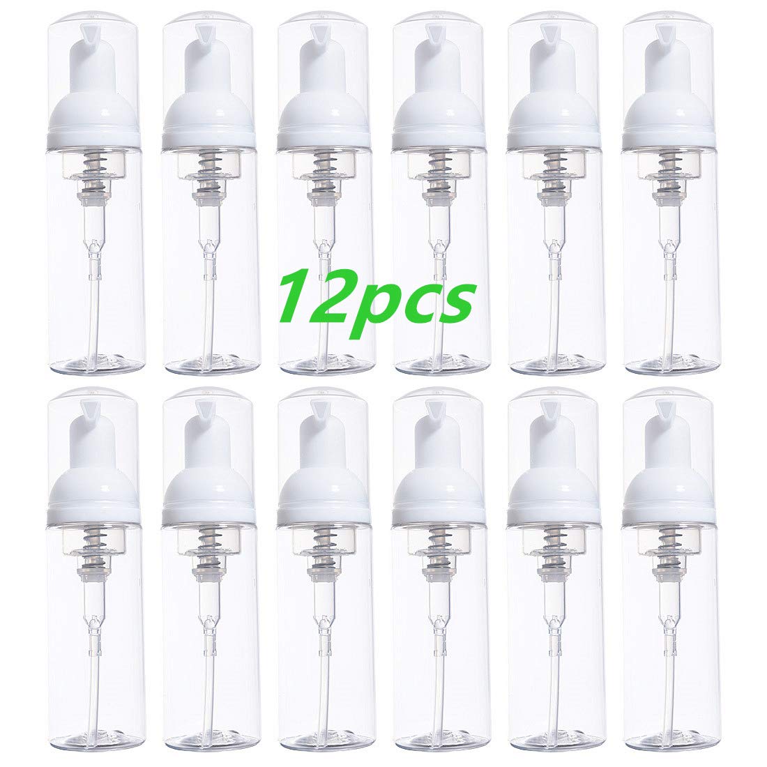 DZTIAN 12 Pcs 2 Oz 60mL Empty Bottle Soap Bottle Mini Foaming Soap Pump Plastic Foam Dispenser Bottle for Cleaning Travel Cosmetics Packaging BPA Free