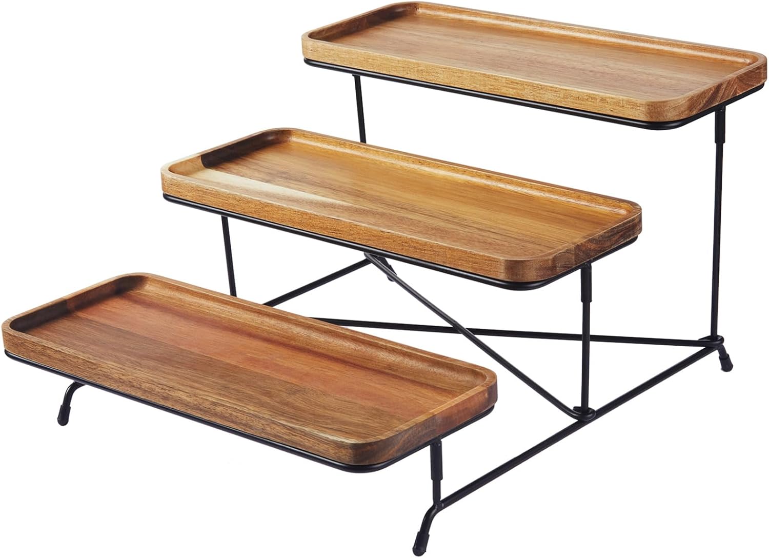 HOMKULA 3 Tiered Tray Stand Three Tiered Serving Stand with Acacia
