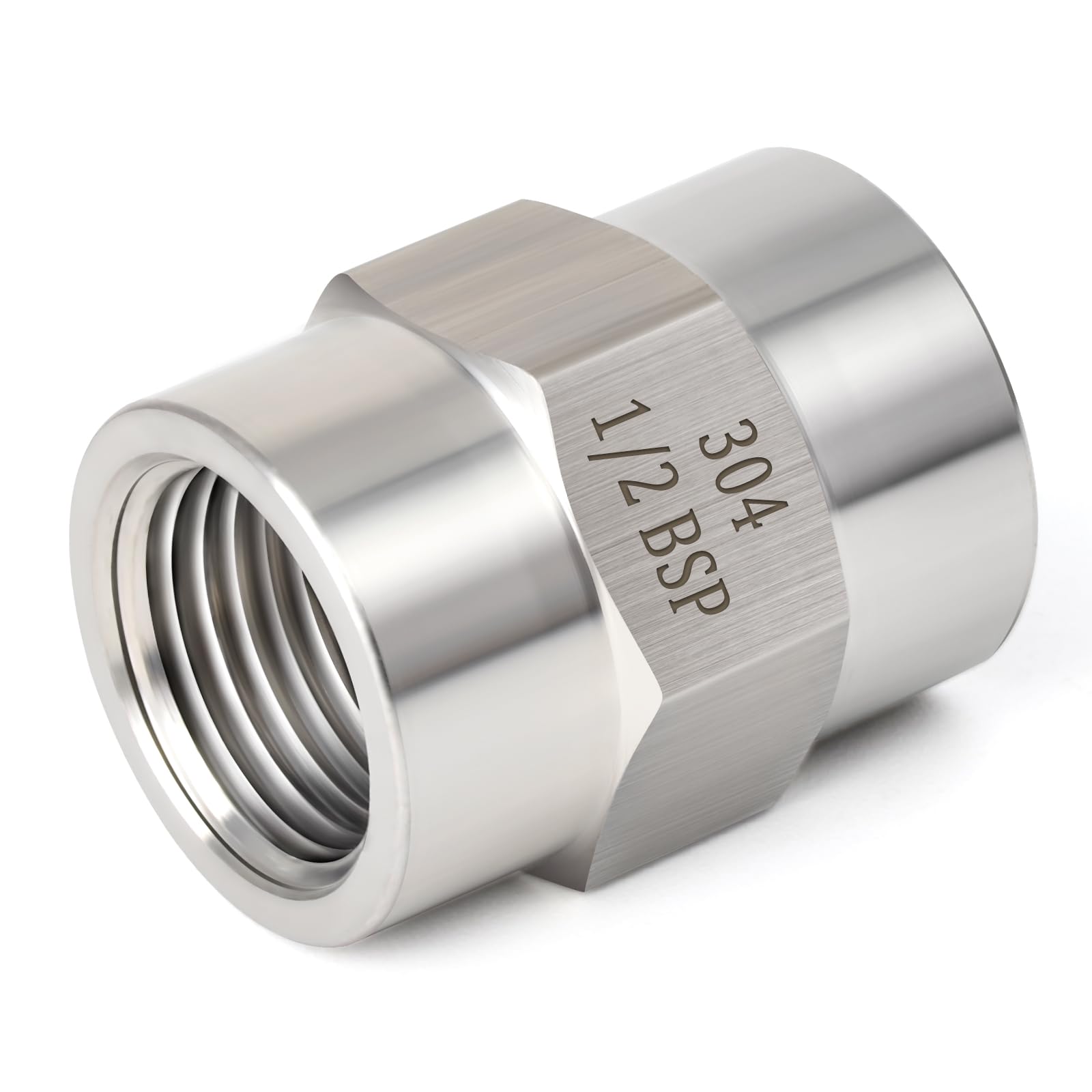 TAISHER 2 piezas de forja de 304 accesorios de tubería de acero inoxidable, acoplamiento, 1/2-pulgada BSP hembra tubería x 1/2-pulgada BSP hembra tubería, para el agua Oill Aire Gas