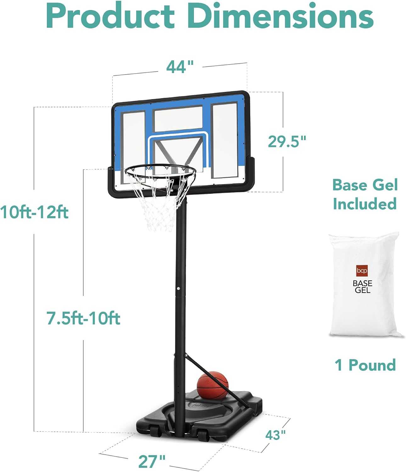 Best Choice Products 10ft Regulation Basketball Hoop, Height Adjustable Outdoor Goal w/Shock Absorbent Rim, Base Gel, 2 Wheels